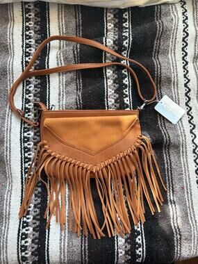 NWT Bay Sky faux leather medium western fringe shoulder purse saddle tan